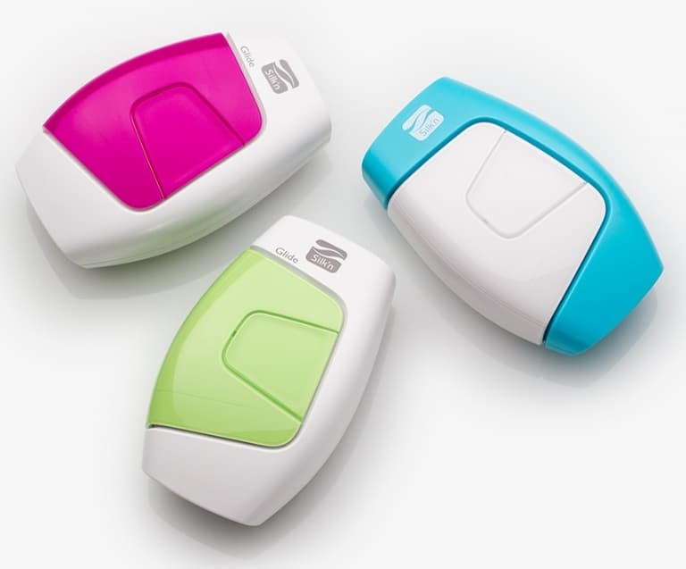 3 Silk'n Glide devices side by side in purple (150000), green (50000) and blue (30000)