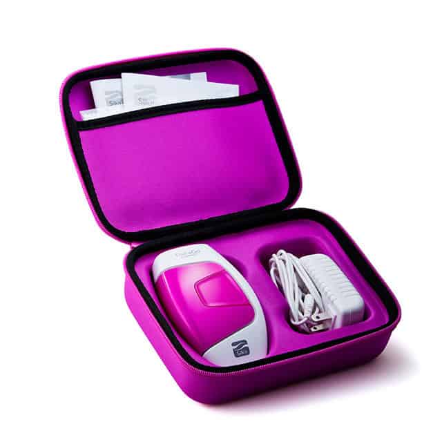 The Silk'n Flash&Go Compact device and power pack / cable fit suggly inside the sturdy pink storage case.