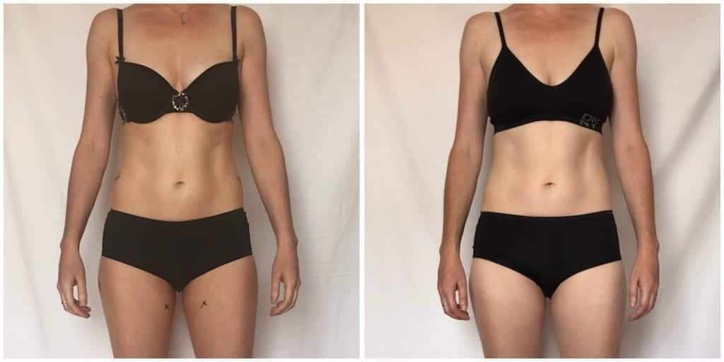 Close up of my tummy and waist and 0 and compared to 7 weeks.