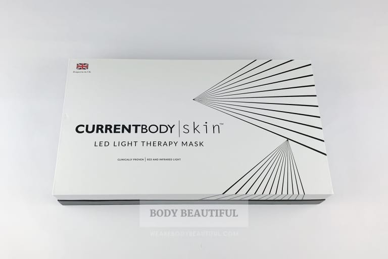 Neat black and white CurrentBody.com SkinLED light therapy mask packaging