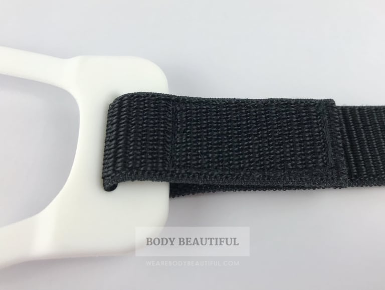 Close-up of the soft black strap which secures the mask on your head