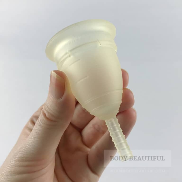 Mooncup menstrual cup has millilitre measurement lines on the cup!
