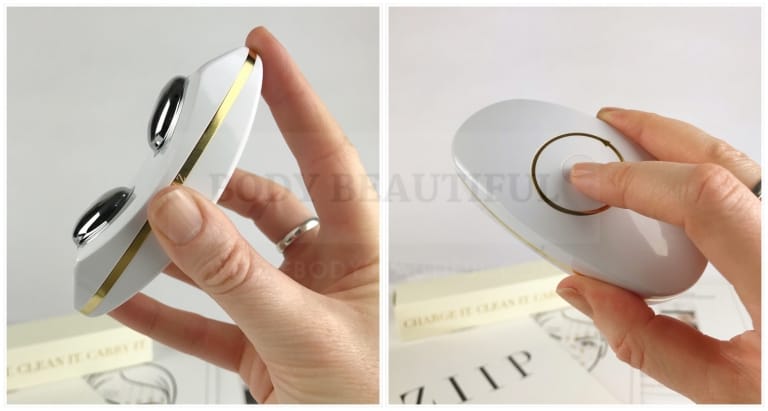 Tthe small ZIIP Nano device held comfortably in the palm and fingers