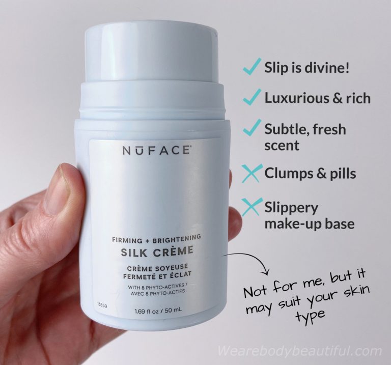 I like the Nuface Silk Creme activator because ✔️ the slip is divine! ✔️  it's luxurious and rich (very nourishing) ✔️ the scent is very subtly fresh, however it's not so good because ❌ the excess pills and clumps on my skin ❌ it makes for a very slippery base for make-up. It may suit your skin type better.