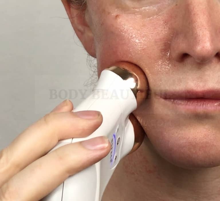 A conductive gel helps the microcurrent spheres on the Nuface glide over your skin