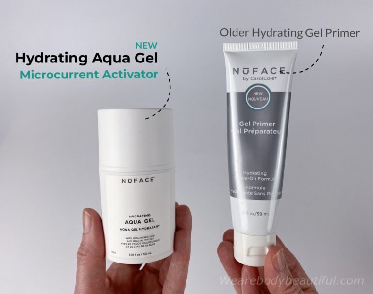 50ml white tub of the new Nuface Hydrating Aqua Gel and the comparative 59ml white and silver tube of the older (and soon to be unavailable) Nuface Hydrating Gel Primer.