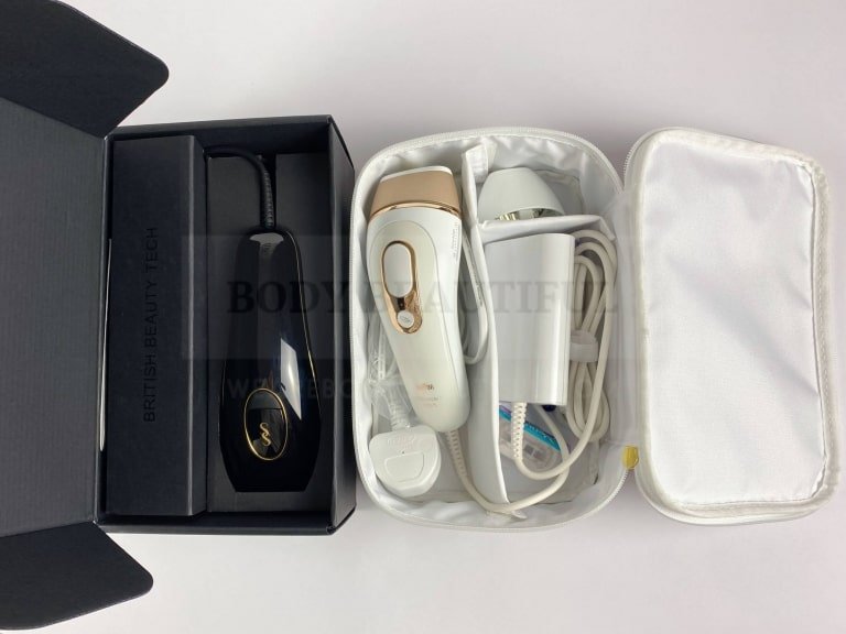 Inside the Pure's box and the Braun Pro 5's storage pouch