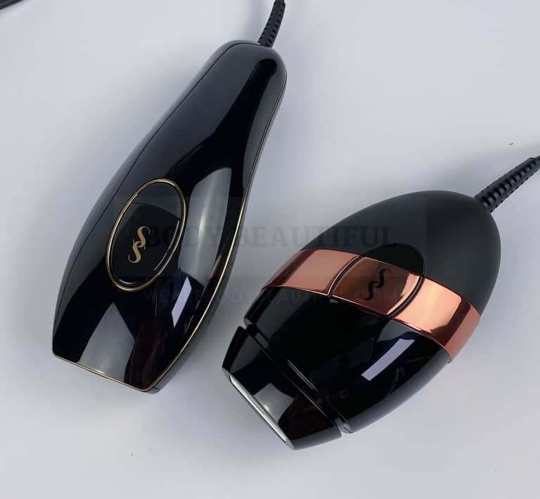 Pure is styled in sleek glossy black with gold trim, & the Bare+ in sleek black wityh a rose-gold band, and a grippy silicone base.