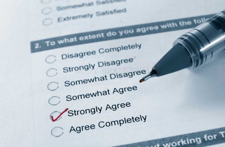 Close up of a partially complete paper satisfaction survey