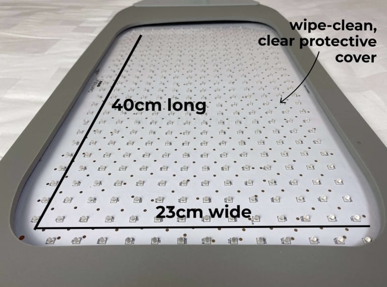 Closer shot of the Flex MD LED array embedded into the flexible body-safe triple layer foam panel, and protected by a wipe clean transparent cover.