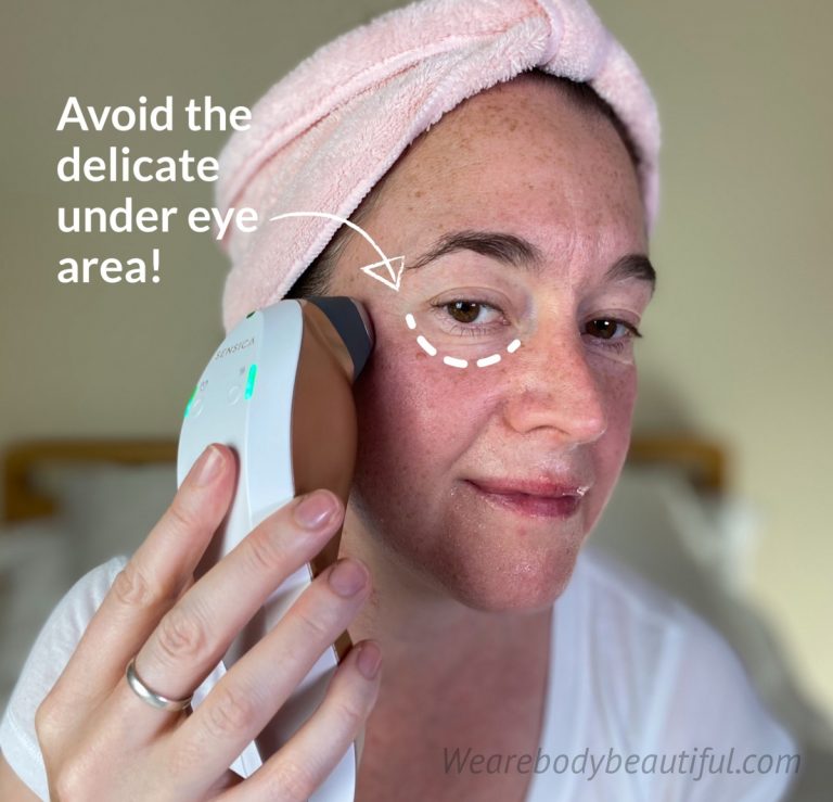 Skin is thinner and more delicate under your eyes and I found the RF heat dried it out. So, avoid this area!