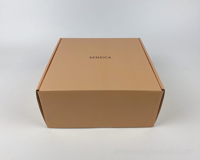 The compact but sturdy cardboard box of the Sensica Sensilift at-home RF device