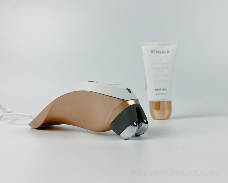 The Sensica Sensilift RF skin tightening device and tube of roll-on conductive gel