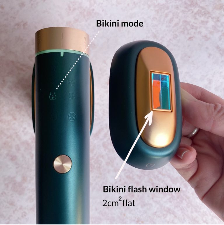 For your bikini area, choose ‘bikini' mode and attach the 1 by 2cm curved-in flash window