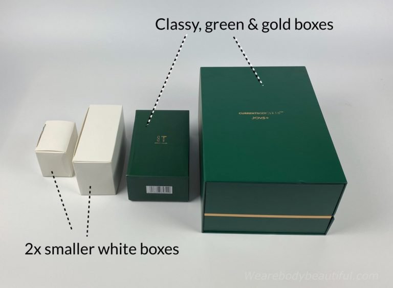 The JOVS Venus Pro comes in 2x large green & gold boxes and 2x smaller white cardboard boxes