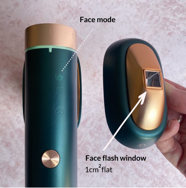 For your face, choose ‘face’ mode and attach the 1 by 1cm flat flash window