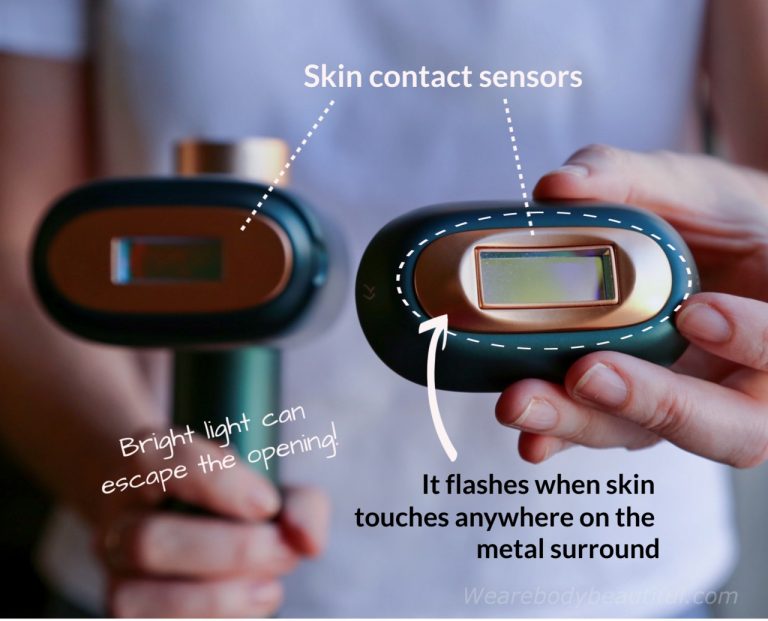 The JOVS Venus Pro IPL will flash with skin contact ANYWHERE on the metal contact sensor surrounding the flash window.