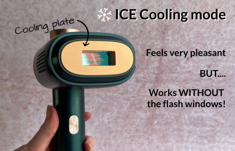 Feel the soothing cool sensation from the Venus Pro cooling plate - it’s very pleasant. BUT, it works only WITHOUT the special flash windows, so you don’t get the benefit of the filters & a higher IPL power.