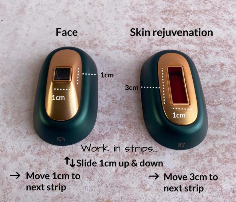 With the JOVS Venus Pro on your face, work in 1cm strips sliding 1cm between flashes. For SR work in 3cm wide strips sliding 1cm between flashes.