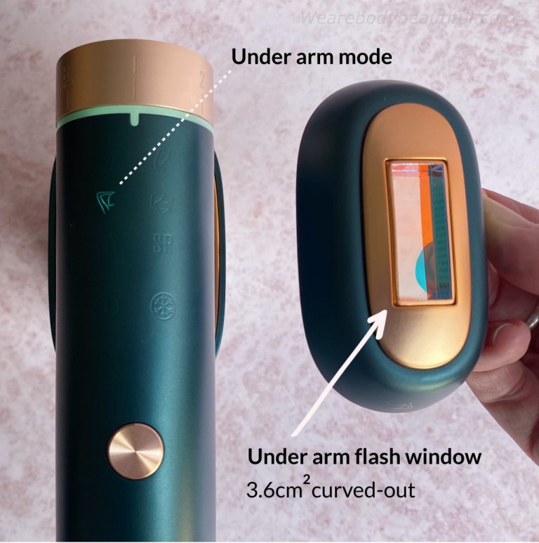 For your underarms, choose ‘underarm' mode and attach the 1.2 by 3cm curved-out flash window
