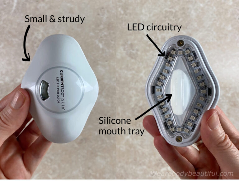 The Lip Perfector is small but sturdy, on the business end is a silicone mouth tray and the LED circuitry following the outline of your mouth area.