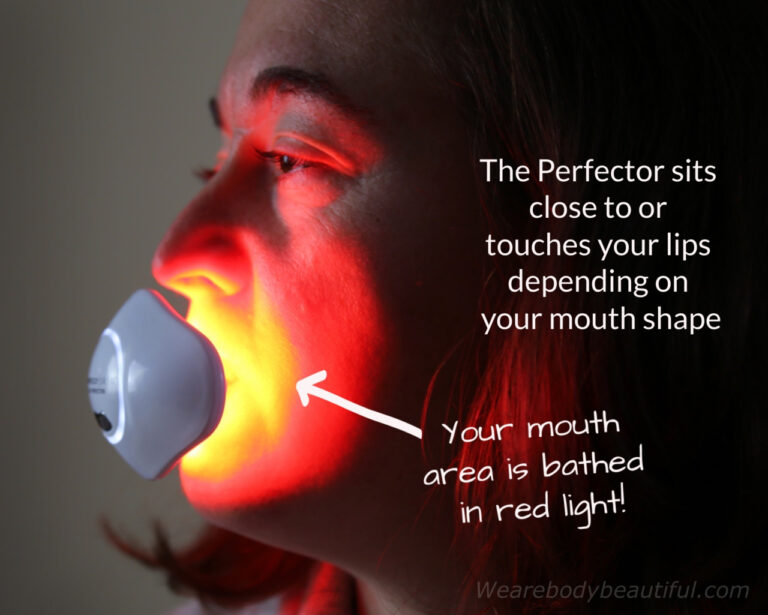 Holding the Lip Perfector lightly in your mouth the LED lights reach all around the lip area.