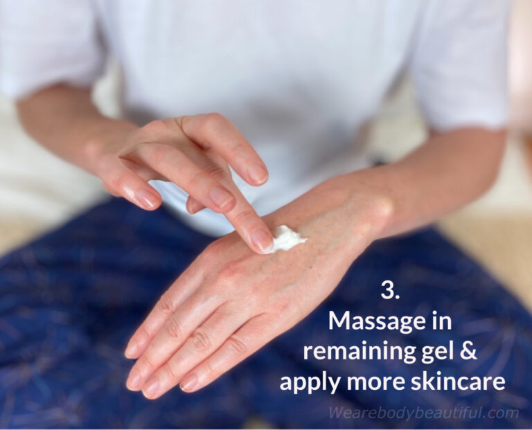 Third, massage in any wet gel still on the surface and then apply your favourite moisturiser for plumped and amooth hands!