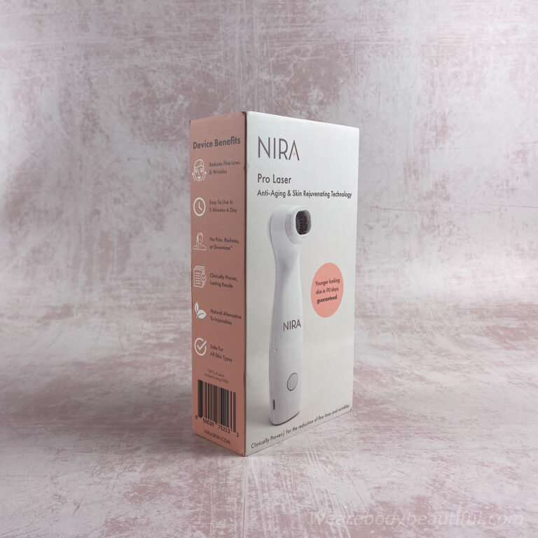 Small neat & professional white & pink packaging for the NIRA Pro Laser.