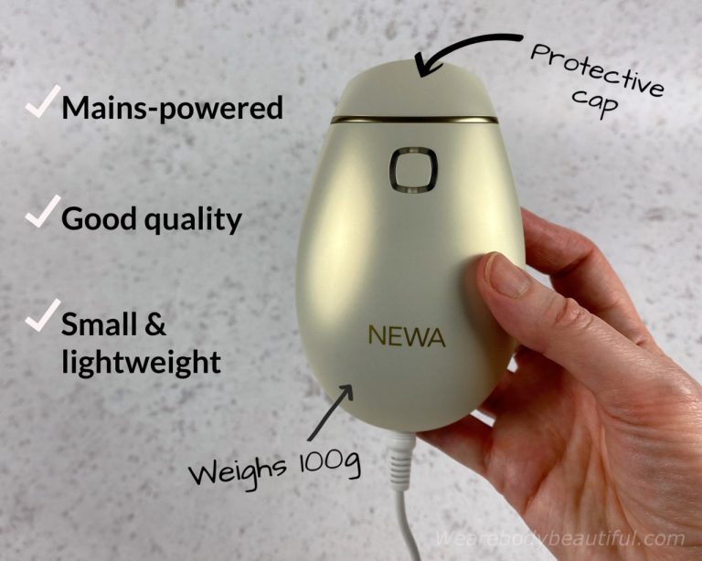 The NEWA device is mains-powered, with good quality materials and build, a protective electrode cap snaps in place on the tip secured with magnets.