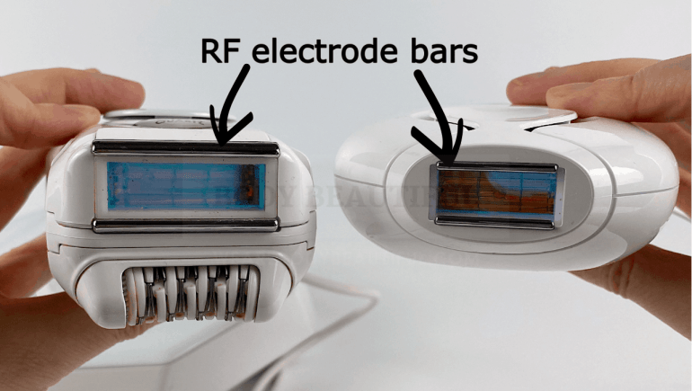 The 2 silver RF electrode bars on the top and bottom of the flash window send the RF current into your skin, creating a circuit from one electrrode to the other.