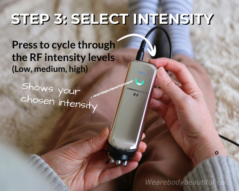 STEP 3: Press the button to cycle through the three RF intensity levels (Low, medium and high). The u-shaped indicator shows your chosen level.