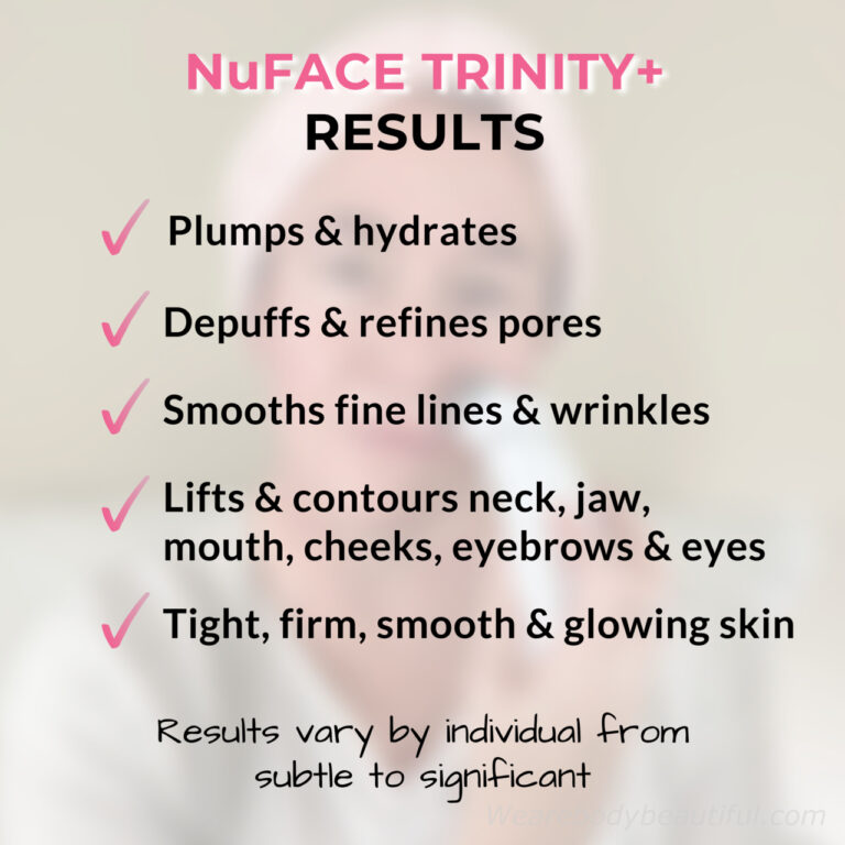 Results from the NuFACE Trinity+ are: ✔️Plumps & hydrates ✔️De-puffs & refines pores ✔️Smooths fine lines & wrinkles ✔️Lifts & contours neck, jaw, mouth, cheeks, eyebrows & eyes ✔️Tight, firm, smooth & glowing skin. Results vary by individual and can range from subtle to significant.