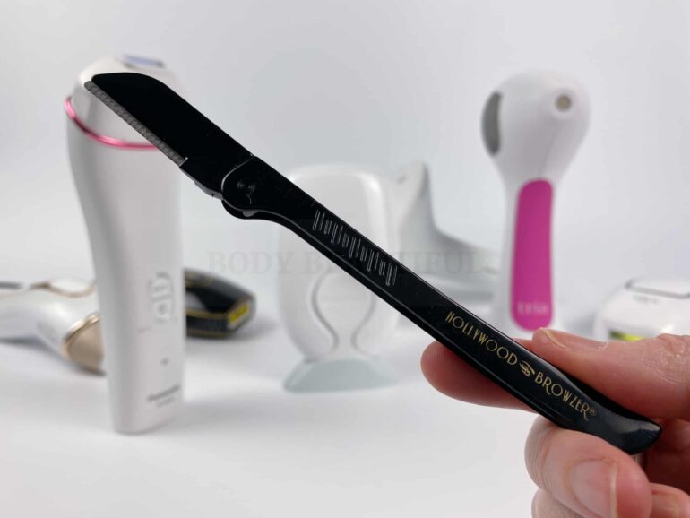 Hollywood Browzer dermaplaning tool in black, a much better alternative to shaving your face!