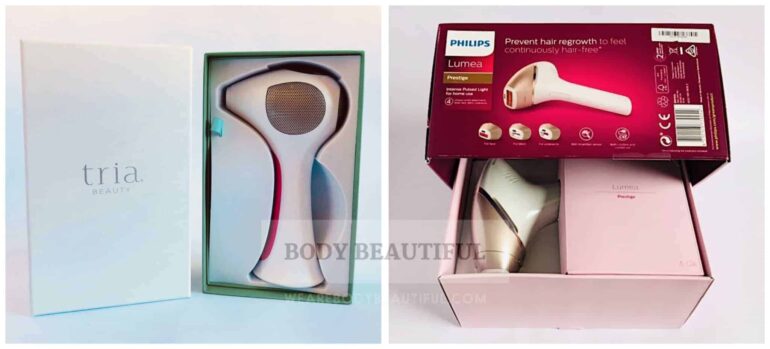 Both the Tria 4X and the Lumea Prestige are beautifully packaged, premium devices. The boxes are perfect to protect and store your devices. I especially love the beautifully designed Tria instruction booklet and protective padded pouch with the Prestige.