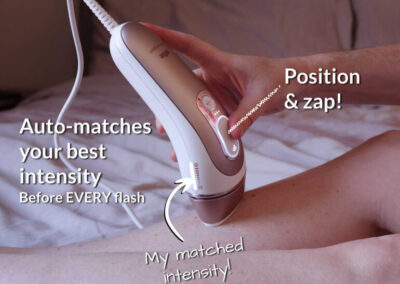 The Braun Pro 7 IPL skin tone sensor auto-matches the best intensity for you, before EVERY flash. Just position and zap!