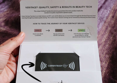 The Veritace® envelope has your black branded NFC card inside, and 3-step instructions on what to do.