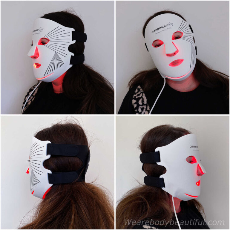4 photos of my model wearing the Series 2 mask shown at different angles (from the left back, right side, front and left front).