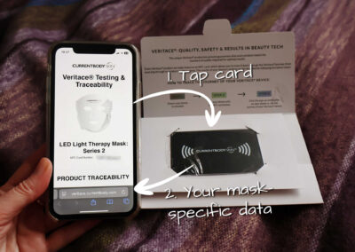 Open your device and tap it on the NFC card, then tap the notification that appears. This opens your mask-specific quality data.