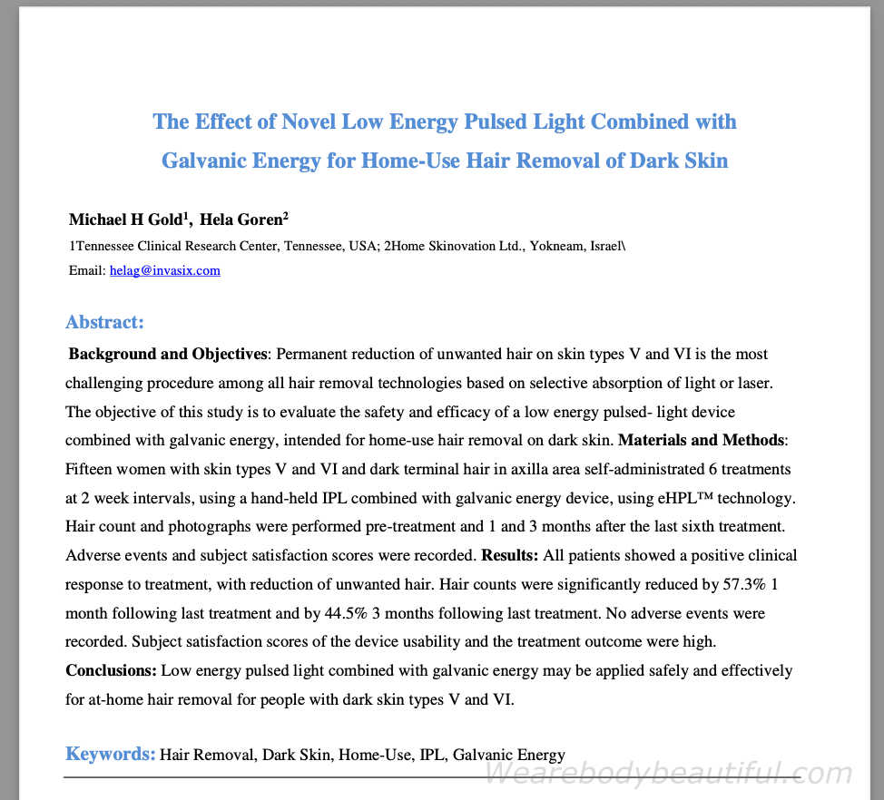 Silk'n 2015 report on eHPL shows it's safe and effective on Type VI skin tones.